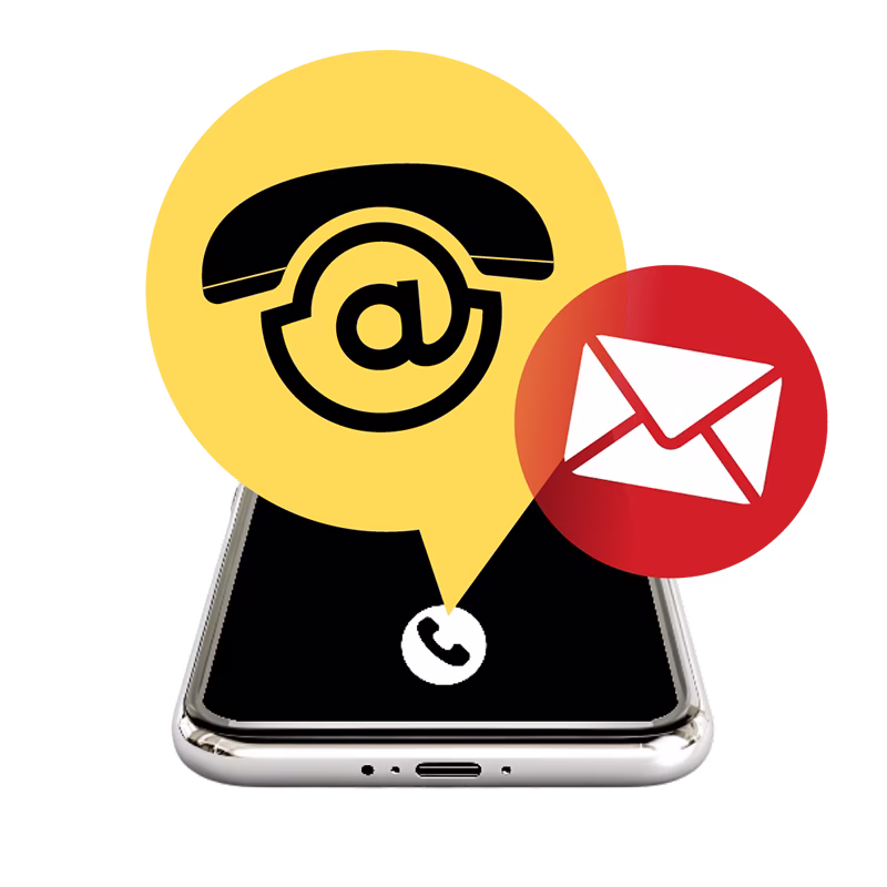 Smartphone with icons for phone call, email, and digital communication